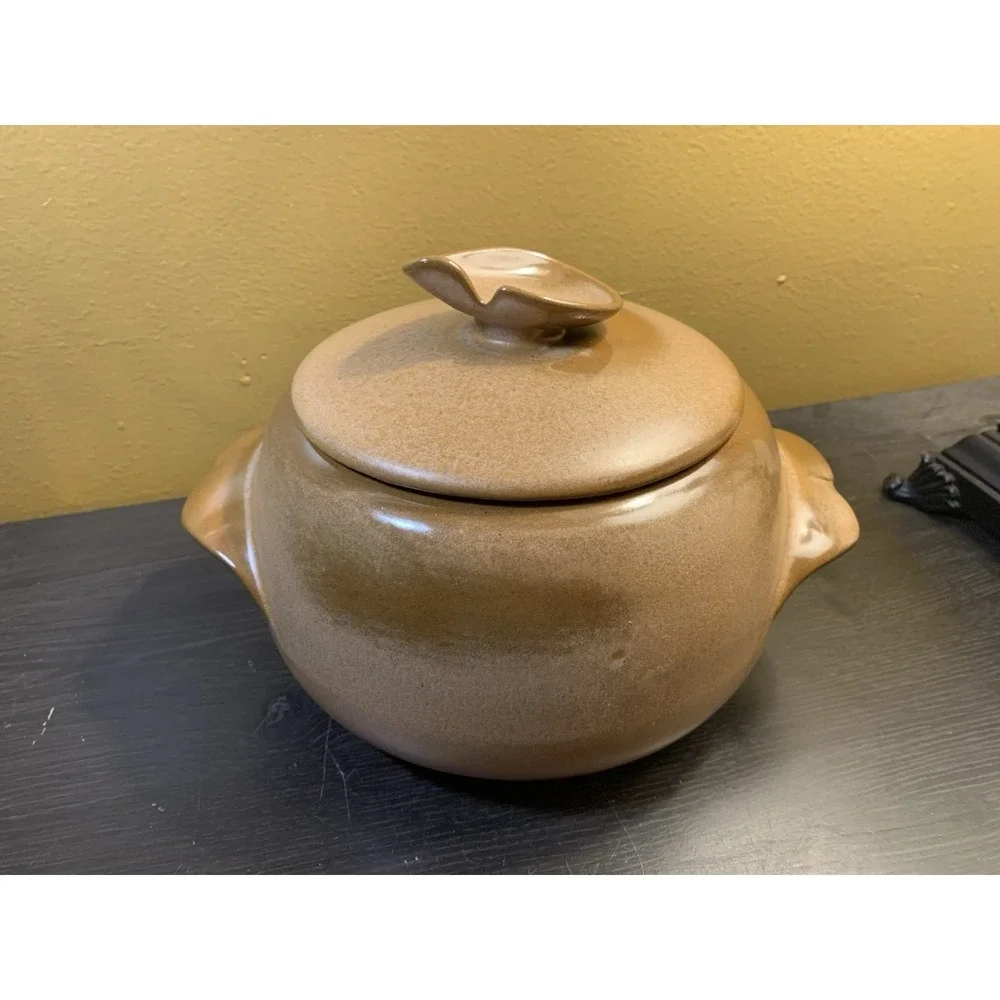 Vintage FRANKOMA Pottery 4V Brown Prairie Bean Pot Casserole & Lid USA